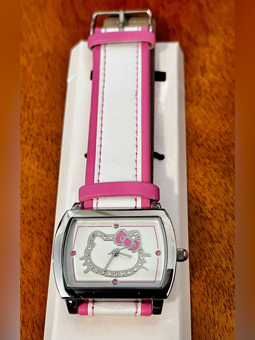 Brand New Hello Kitty Pink and White Women's Watch with rhinestone face.